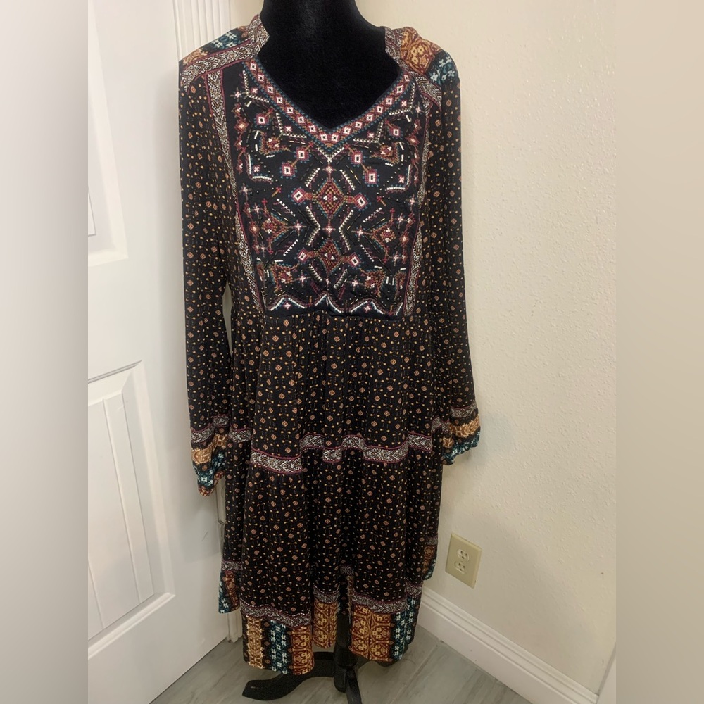 Style & Co Bohemian Black and Brown Patterned Dress